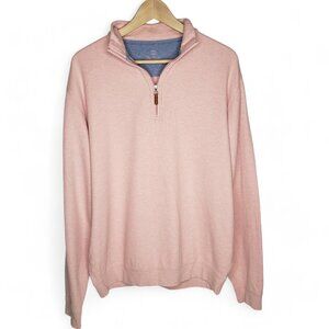 David Donahue Quarter Zip Sweater Men's Peach Cross Knit Long Sleeve Cotton L